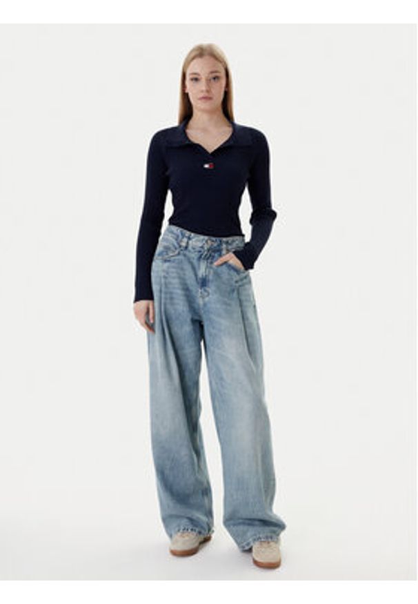 Tommy Jeans Sweter DW0DW22036 Granatowy Slim Fit. Kolor: niebieski. Materiał: syntetyk