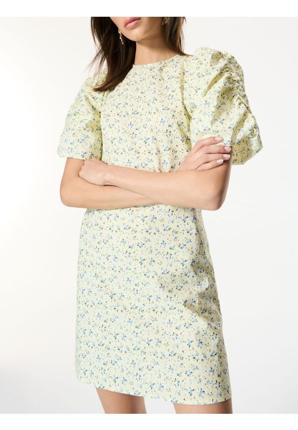 Reserved - Bawełniana sukienka mini - wielobarwny. Materiał: bawełna. Długość: mini