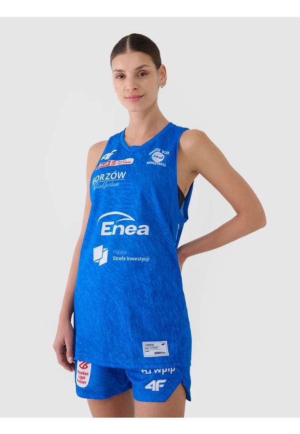 4f - 4F Koszulka meczowa replika wyjazdowa z sezonu 2024/25 damska 4F x Enea AZS Gorzów Wielkopolski - multikolor XXL. Typ kołnierza: dekolt w serek. Kolor: wielokolorowy. Materiał: dzianina, włókno, materiał, syntetyk. Wzór: gładki, nadruk, ze splotem. Sport: koszykówka, fitness