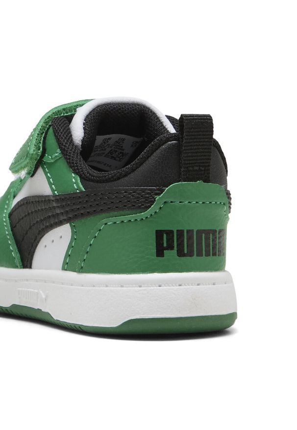 Puma - Sneakersy PUMA Rebound V6 Lo dla małych dzieci PUMA White Black Archive Green. Kolor: czarny, zielony, biały, wielokolorowy. Szerokość cholewki: normalna. Sport: turystyka piesza, koszykówka