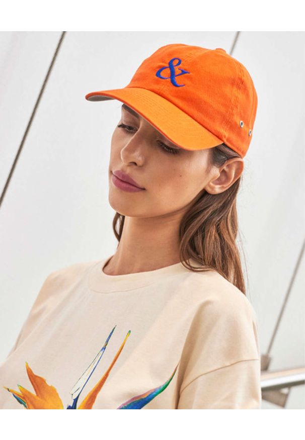 PAPROCKI&BRZOZOWSKI - Pomarańczowa czapka z logo. Kolor: pomarańczowy. Materiał: bawełna. Wzór: nadruk