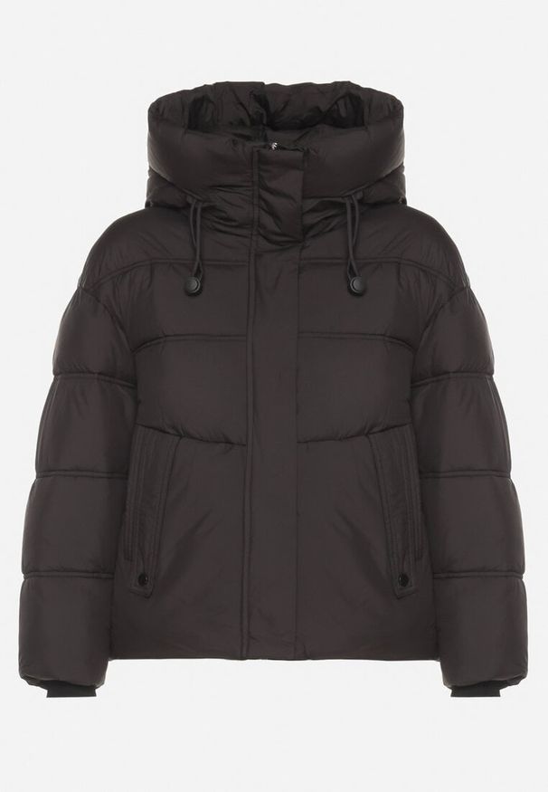 Born2be - Czarna Kurtka Pikowana z Kapturem i Ściągaczami przy Rękawach Hedivra. Okazja: na spacer, na co dzień. Typ kołnierza: kaptur. Kolor: czarny. Materiał: jeans. Długość rękawa: długi rękaw. Długość: długie. Sezon: zima. Styl: casual, klasyczny