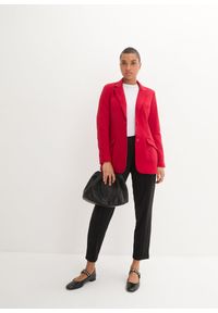 bonprix - Długi żakiet z dżerseju z bawełny. Kolor: czerwony. Materiał: bawełna, jersey. Długość: długie. Styl: elegancki