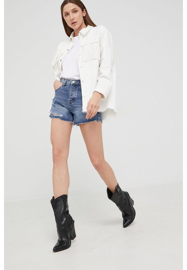 Answear Lab szorty jeansowe Push Up damskie gładkie high waist. Stan: podwyższony. Kolor: niebieski. Materiał: jeans. Wzór: gładki. Styl: wakacyjny