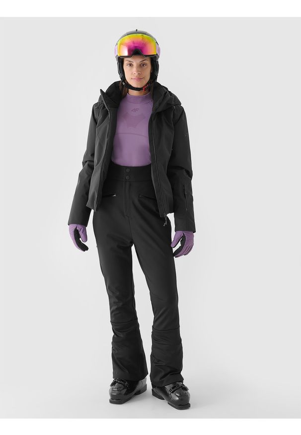 4f - 4F Kurtka narciarska membrana Dermizax 20000 damska - czarna XL. Typ kołnierza: kaptur. Kolor: czarny. Materiał: dzianina, materiał, tkanina. Długość: długie. Wzór: aplikacja. Sezon: zima. Styl: klasyczny