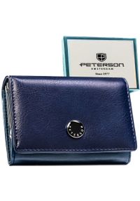 Poziomy portfel damski ze skóry naturalnej i ekologicznej w granatowym kolorze z systemem RFID - Peterson. Kolor: niebieski. Materiał: skóra ekologiczna #1