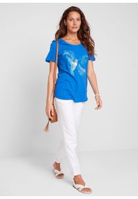 bonprix - Shirt bawełniany z nadrukiem. Kolor: niebieski. Materiał: bawełna. Wzór: nadruk #3