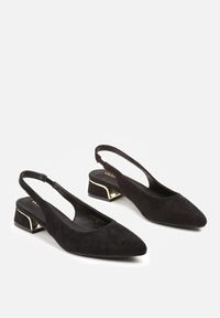 Born2be - Czarne Sandały Vices na Stożkowym Obcasie ze Skórzaną Wkładką i Odkrytą Piętą Selandra. Kolor: czarny. Materiał: skóra. Sezon: lato. Obcas: na obcasie. Wysokość obcasa: średni #8