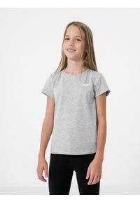 4f - T-shirt gładki dziewczęcy. Kolor: szary. Materiał: dzianina, materiał, bawełna. Wzór: gładki