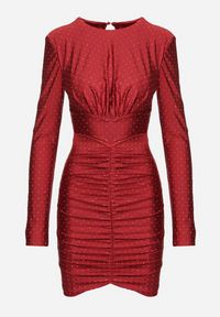 Born2be - Bordowa Koktajlowa Sukienka z Marszczeniem Cyrkoniami i Usztywnionymi Miseczkami Zozirina. Okazja: na co dzień. Kolor: czerwony. Typ sukienki: dopasowane. Styl: wizytowy #3