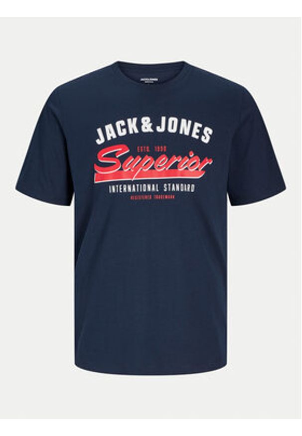 Jack & Jones - Jack&Jones T-Shirt Logo 12268267 Granatowy Standard Fit. Kolor: niebieski. Materiał: bawełna