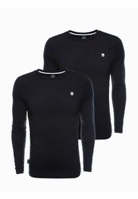 Ombre Clothing - Zestaw longsleeve męski z elastanem - MIX 2-pak V3 - Rozmiar: L. Kolor: czarny. Materiał: elastan. Długość rękawa: długi rękaw. Długość: długie. Wzór: gładki, jednolity. Styl: klasyczny