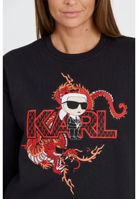 Karl Lagerfeld - KARL LAGERFELD Czarna damska bluza ikonik lny, Rozmiar XS. Kolor: czarny. Materiał: len. Wzór: haft #4