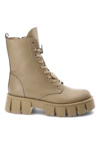 CheBello - Beżowe Botki Chebello Stylowe Obuwie Damskie. Okazja: na co dzień. Kolor: beżowy. Materiał: skóra. Styl: elegancki #7