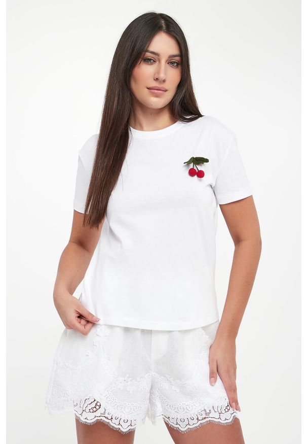 Twinset Milano - T-shirt damski z broszką TWINSET