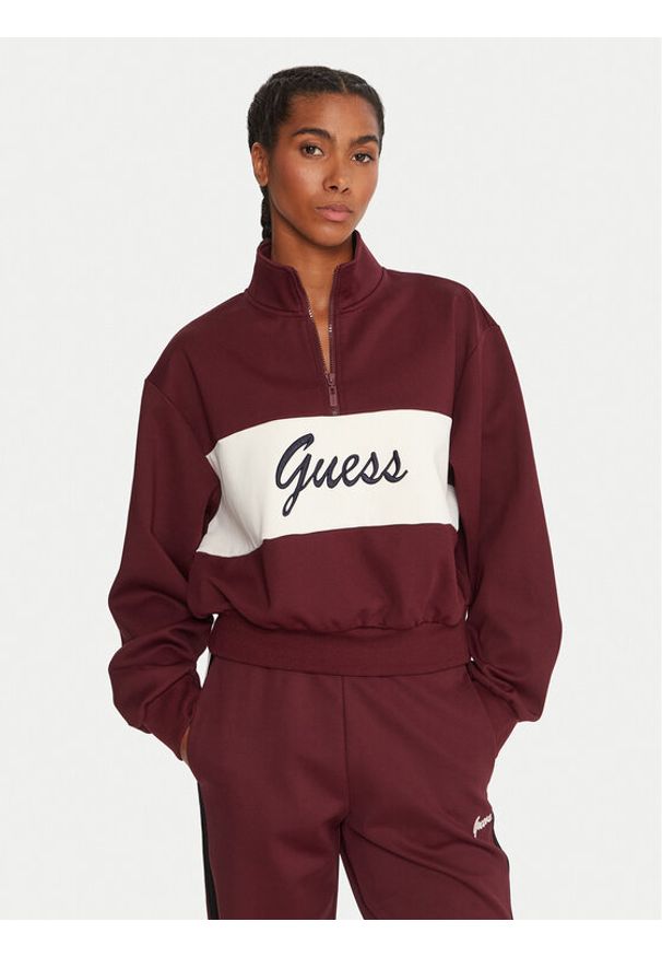 Guess Bluza V5BQ00 KCX22 Bordowy Regular Fit. Kolor: czerwony. Materiał: syntetyk