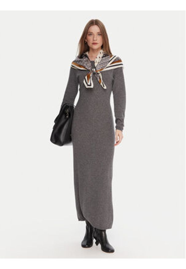 Kontatto Sukienka dzianinowa 3M0964C Szary Slim Fit. Kolor: szary. Materiał: syntetyk