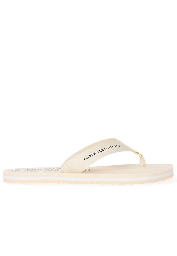 TOMMY HILFIGER - Japonki Tommy Hilfiger Global Stripes Flat Beach Sandal FW0FW07856-AEF - beżowe. Zapięcie: pasek. Kolor: beżowy. Materiał: poliester. Wzór: paski. Sezon: lato