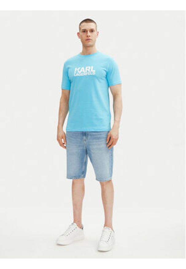 Karl Lagerfeld - KARL LAGERFELD T-Shirt 755087 552235 Turkusowy Regular Fit. Typ kołnierza: dekolt w karo. Kolor: turkusowy. Materiał: bawełna