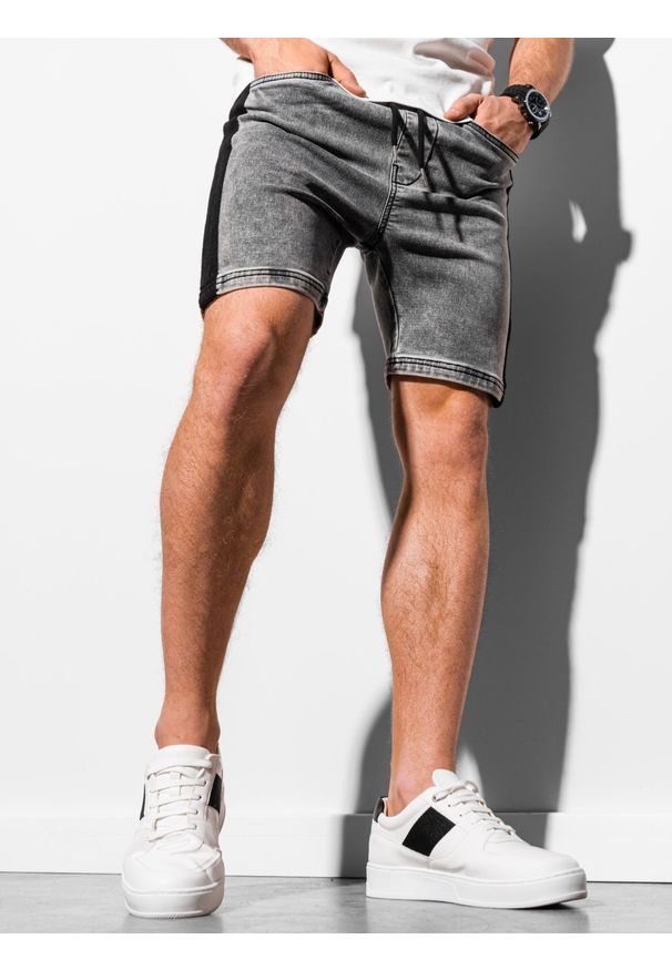 Ombre Clothing - Krótkie spodenki męskie jeansowe W221 - szare - XXL. Okazja: na co dzień. Kolor: szary. Materiał: jeans. Długość: krótkie. Wzór: kolorowy. Sezon: lato. Styl: casual, klasyczny
