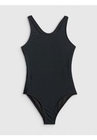 4f - 4F Kostium kąpielowy jednoczęściowy dziewczęcy - czarny 122/128 (6-8 lat). Kolor: czarny. Materiał: elastan, włókno, syntetyk, materiał. Wzór: jednolity #1
