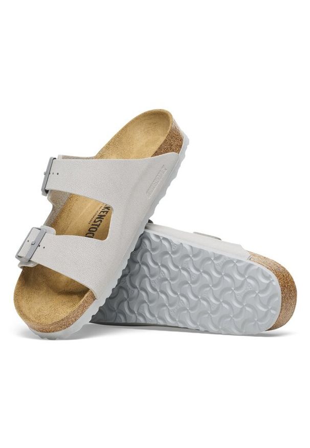Birkenstock - BIRKENSTOCK ARIZONA BF STONE COIN Klapki damskie. Nosek buta: otwarty. Kolor: szary. Materiał: welur, polar, materiał, syntetyk, zamsz. Wzór: paski. Styl: retro