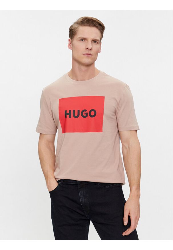 Hugo T-Shirt Dulive222 50467952 Beżowy Regular Fit. Kolor: beżowy. Materiał: bawełna