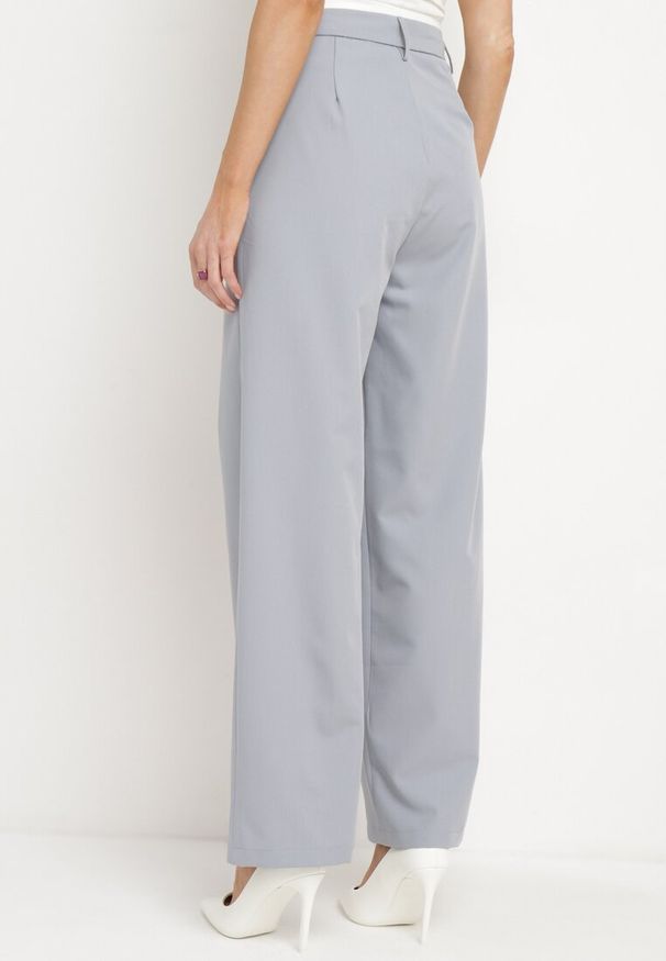 Born2be - Szare Szerokie Spodnie w Kant z Wysoką Talią Balalis. Kolor: szary. Styl: elegancki