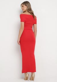 Born2be - Czerwona Sukienka Maxi Bez Ramiączek z Ozdobną Kokardą i Rozcięciem Marigore. Typ kołnierza: kokarda. Kolor: czerwony. Długość rękawa: bez ramiączek. Długość: maxi #6