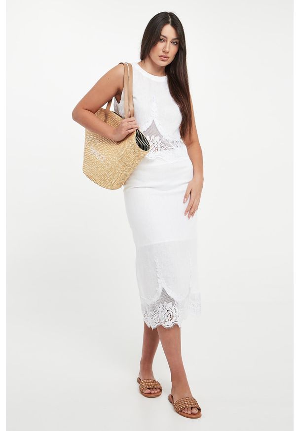 Twinset Milano - Spódnica lniana z koronką TWINSET. Materiał: len, koronka. Wzór: koronka