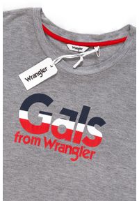 Wrangler - WRANGLER T SHIRT DAMSKI FLUID GRAPHIC TEE MID GREY MEL W705LFD37. Wzór: paski, nadruk #5