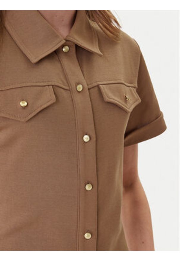 TOMMY HILFIGER - Tommy Hilfiger Sukienka koszulowa Gold Button WW0WW44617 Brązowy Regular Fit. Kolor: brązowy. Materiał: bawełna. Typ sukienki: koszulowe