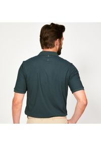 INESIS - Koszulka polo do golfa z krótkim rękawem męska Inesis WW500. Typ kołnierza: polo, golf. Kolor: zielony. Materiał: poliester, materiał. Długość rękawa: krótki rękaw. Długość: krótkie. Wzór: ze splotem. Styl: sportowy