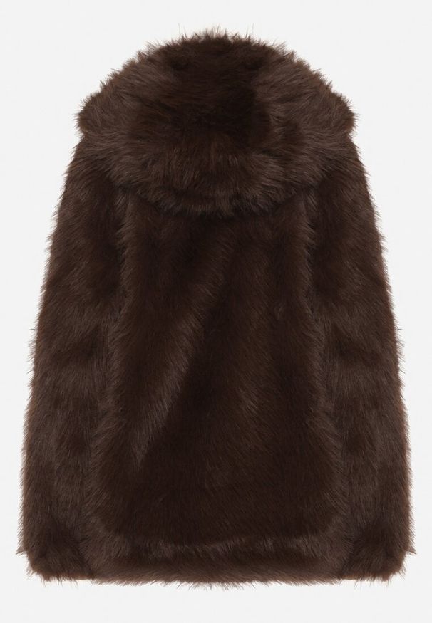 Born2be - Brązowa Kurtka Futerko z Kapturem i Kieszeniami Acantte. Okazja: na co dzień. Typ kołnierza: kaptur. Kolor: brązowy. Materiał: futro. Styl: casual, elegancki