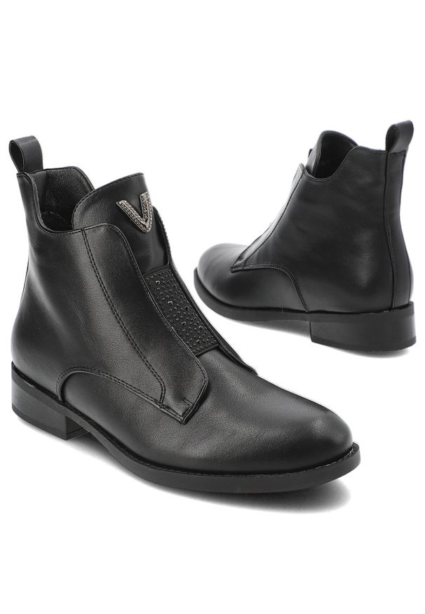 Czarne Botki S.Barski Eleganckie Obuwie Damskie. Okazja: na co dzień. Kolor: czarny. Materiał: skóra ekologiczna. Wzór: aplikacja. Sezon: zima, jesień. Obcas: na obcasie. Styl: elegancki. Wysokość obcasa: niski