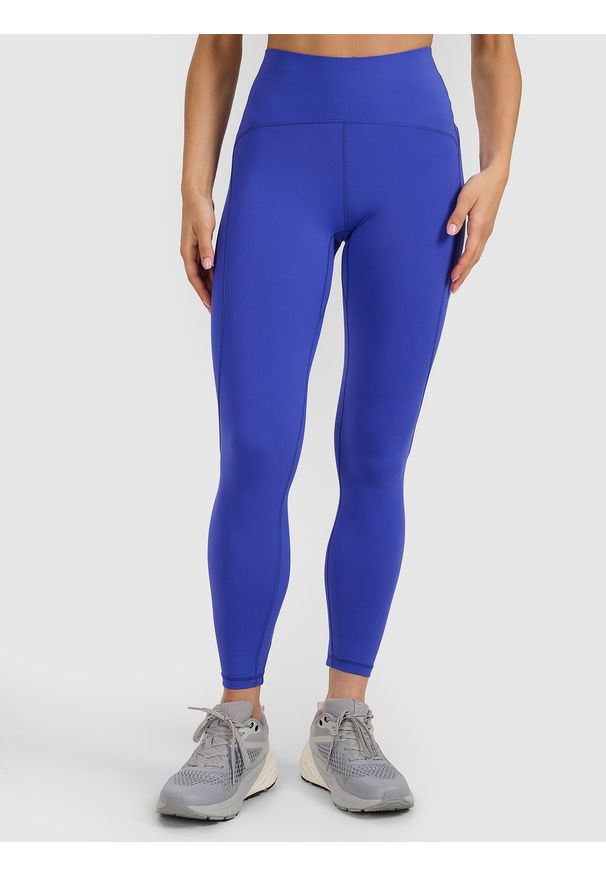 4f - 4F Legginsy treningowe szybkoschnące damskie - granatowe XL. Stan: podwyższony. Kolor: niebieski. Materiał: materiał, elastan, syntetyk, włókno, dzianina. Wzór: gładki, ze splotem. Sport: fitness