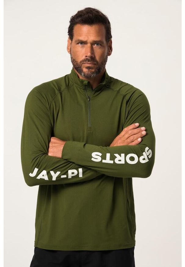 JAY-PI - Męska Koszulka funkcyjna z długim rękawem FLEXNAMIC® fitness QuickDry. Typ kołnierza: kołnierzyk stójkowy. Kolekcja: plus size. Kolor: zielony, niebieski, wielokolorowy. Materiał: elastan, poliester, materiał. Długość rękawa: długi rękaw. Długość: długie. Sport: fitness