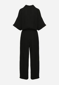 Born2be - Czarny Bawełniany Kombinezon z Koszulową Górą i Prostymi Spodniami Namsore. Kolor: czarny. Materiał: bawełna. Styl: klasyczny, elegancki #5