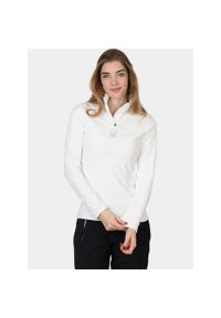 Sweter damski Spyder Shimmer Bug HZ. Typ kołnierza: polo. Kolor: biały. Materiał: polar. Wzór: aplikacja. Sport: turystyka piesza