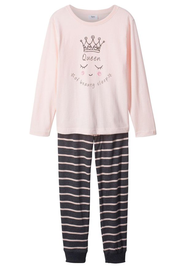 bonprix - Piżama z miękką bawełną organiczną (2 części). Kolor: różowy. Materiał: bawełna. Wzór: nadruk, paski