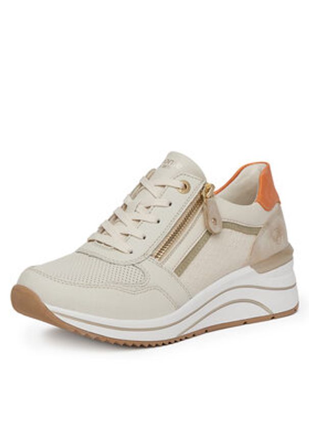 Remonte Sneakersy D0T10-80 Écru. Materiał: skóra