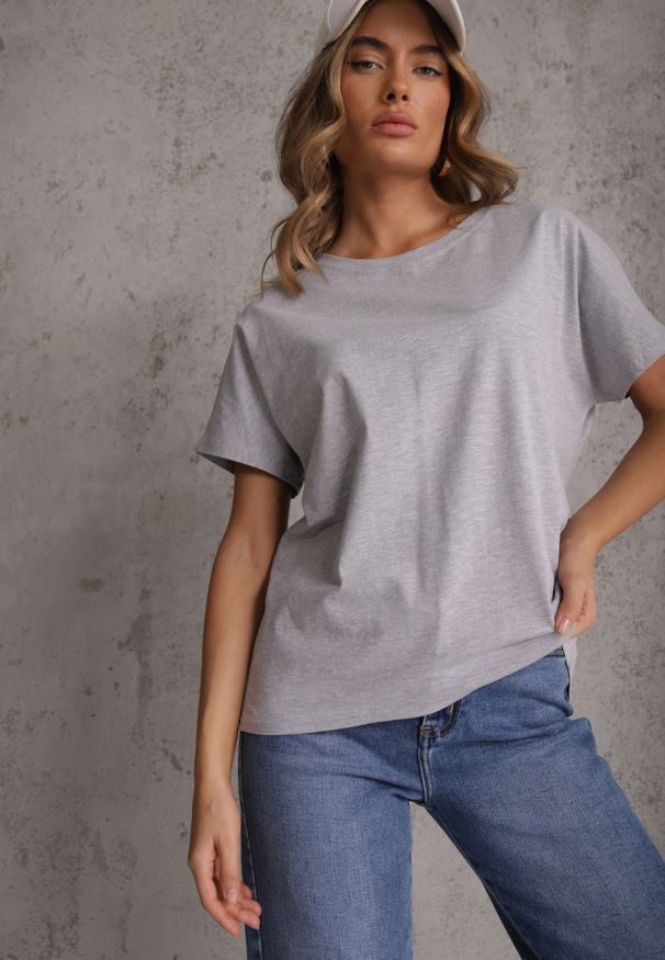 Renee - Szary T-shirt Basic Oversize z Bawełny Elusis. Okazja: na co dzień. Kolor: szary. Materiał: bawełna. Styl: casual, elegancki