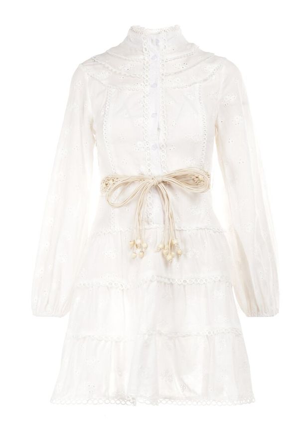 Born2be - Biała Sukienka Kasilea. Kolor: biały. Materiał: koronka. Wzór: aplikacja, haft. Styl: boho. Długość: mini