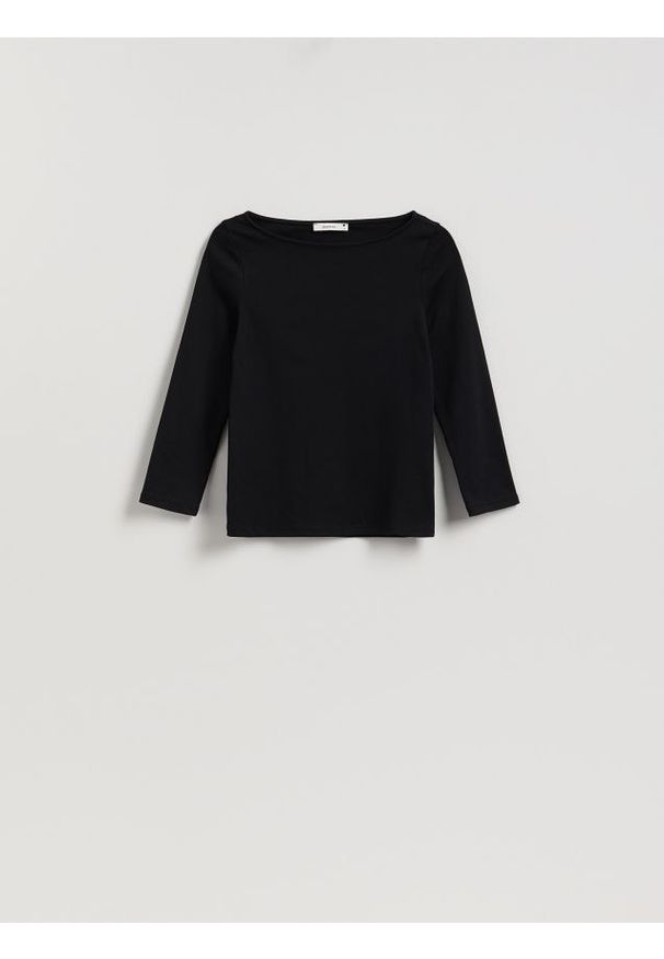 Reserved - Bawełniany longsleeve - czarny. Kolor: czarny. Materiał: bawełna. Długość rękawa: długi rękaw