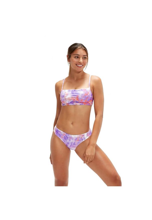 Bikini Speedo Z Regulowanymi Cienkimi Ramiączkami – Liliowe – Rozmiar 40. Kolor: różowy. Wzór: kolorowy, nadruk