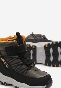 Born2be - Zielono-Żółte Sportowe Botki Mocno Ocieplone z Rzepem Bronexa. Kolor: zielony. Materiał: futro. Styl: sportowy