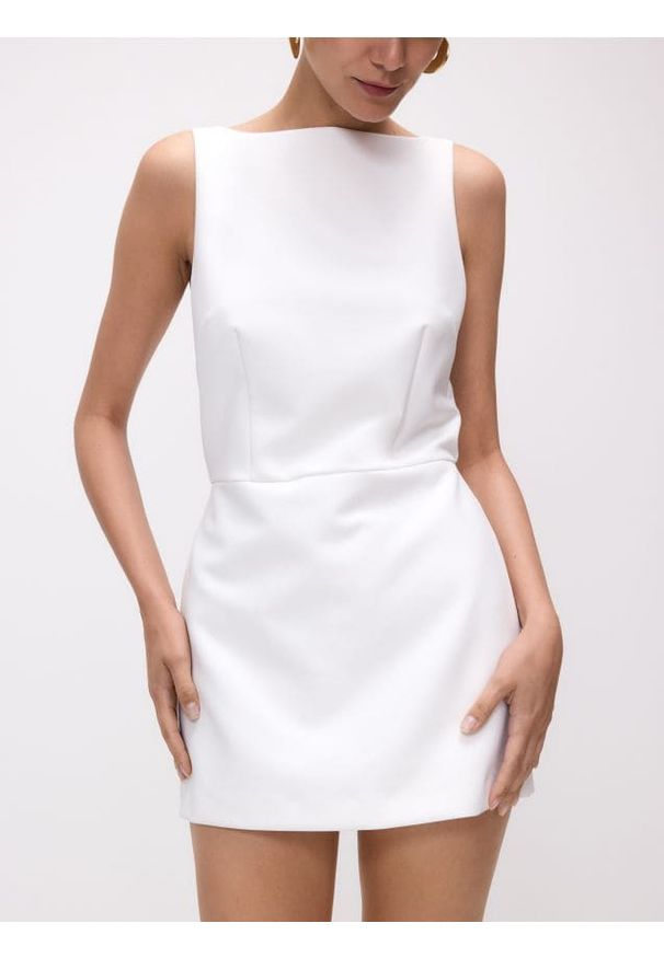 Reserved - Sukienka mini - złamana biel. Materiał: tkanina, wiskoza. Typ sukienki: proste. Długość: mini