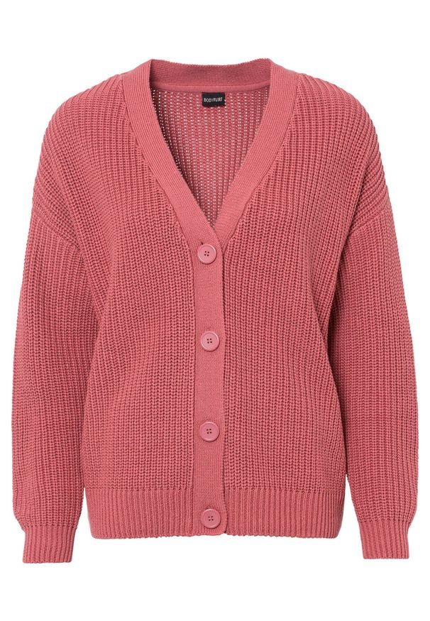 Sweter rozpinany oversize bonprix dymny malinowy. Kolor: różowy