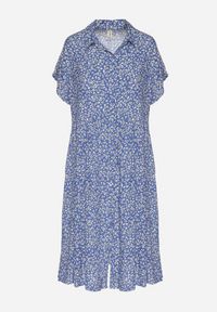 Born2be - Granatowa Bawełniana Sukienka Koszulowa w Kwiaty z Rozkloszowanym Dołem Jerilsa. Okazja: na co dzień. Typ kołnierza: kołnierzyk klasyczny. Kolor: niebieski. Materiał: bawełna. Długość rękawa: krótki rękaw. Wzór: kwiaty. Typ sukienki: koszulowe. Styl: klasyczny, casual, elegancki #2