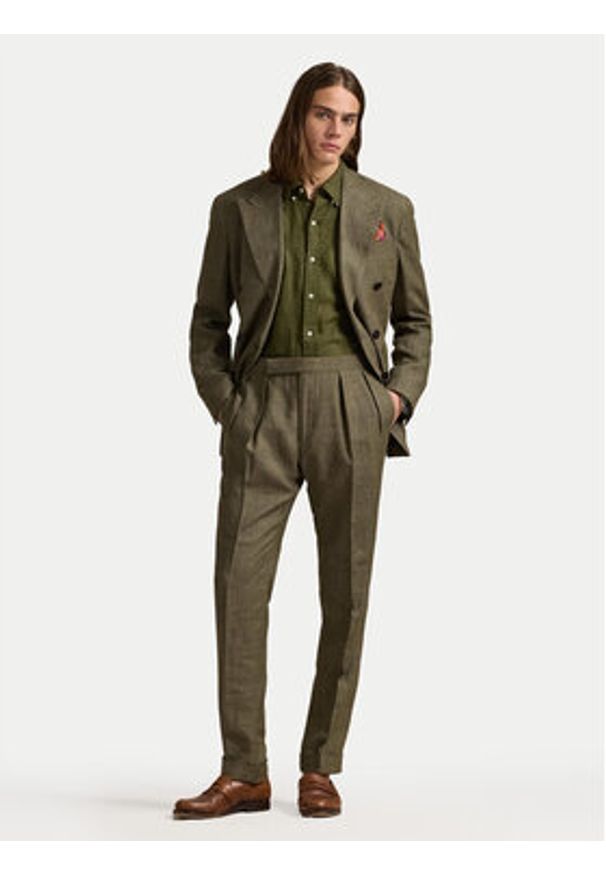 Polo Ralph Lauren Koszula 710968915006 Khaki Slim Fit. Typ kołnierza: polo. Kolor: brązowy. Materiał: len